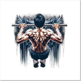 Muscular, Lean Guy doing Pullups Posters and Art